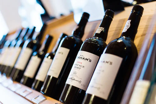 Port wine bottles in a row
