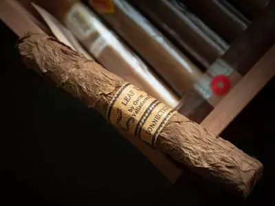 up close leaf cigar with wrapper
